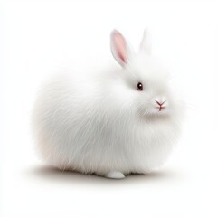 Obraz premium a cheerful Angora rabbit clipart, long-haired pet design, hand-drawn style, pale white tones, isolated on white background