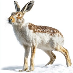 a cute snow hare clipart, arctic animal artwork, hand-drawn style, white and grey tones, isolated on white background