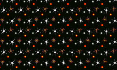 Sparkling starbursts and glowing orbs on a dark background pattern
