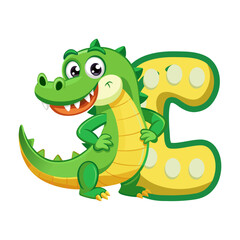 Playful Alligator Character Holding Giant Alphabet C, Fun Cartoon Vector Illustration for Kids, Preschool Learning, Educational Children Book Design