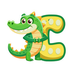 Playful Alligator Character Holding Giant Alphabet C, Fun Cartoon Vector Illustration for Kids, Preschool Learning, Educational Children Book Design