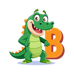 Playful Alligator Character with Big Bold Alphabet B, Fun Cartoon Animal Illustration for Children’s Book, Educational Kids Learning Design