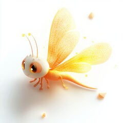a tiny glowing firefly dragon clipart, fantasy insect-creature, digital art, warm yellow tones, isolated on white background