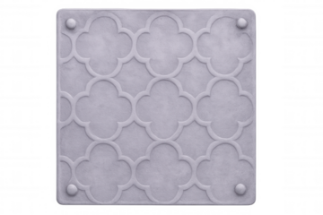 Light purple surface with embossed quatrefoil pattern, translucent background offering clean design potential for graphic elements