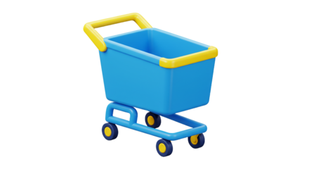 3d blue and yellow shopping cart icon