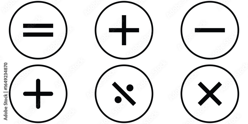 Poster modern math icon mega bundle: symbols, buttons & ui essentials. plus, minus icon set. add and subtra