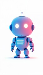 Fototapeta premium A cute, futuristic robot with glowing eyes and a friendly design stands against a white background.