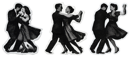 Vintage dancing couple silhouettes