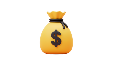 3d money bag of golden colour icon
