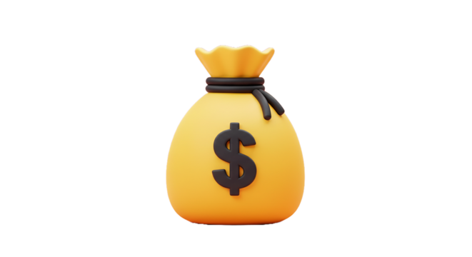 3d money bag of golden colour icon