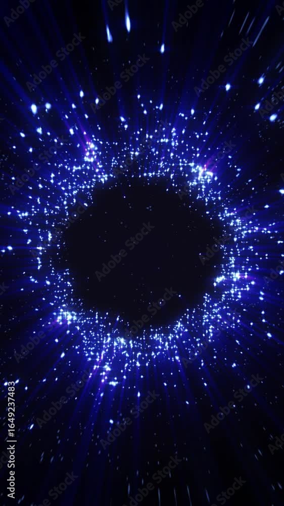 Poster experience a captivating abstract animation of glowing particles in a cosmic background.