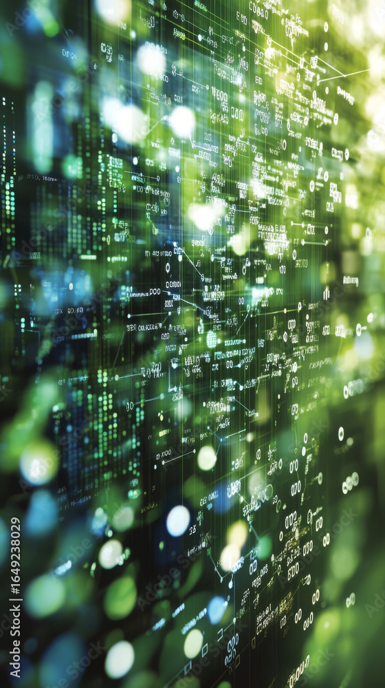 Poster abstract green data flow illustrates modern technology. digital information stream for global networ