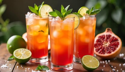Fototapeta premium Refreshing Iced Tea with Citrus and Mint Garnished with Lime and Pomegranate