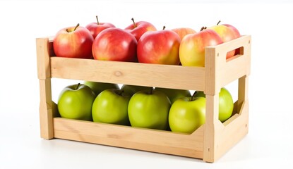 Wooden Crate Filled with Red and Green Apples