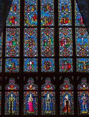 Stained glasses of the cathedral, Josselin, France