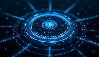 Futuristic Blue Circular Interface with Radiating Lines