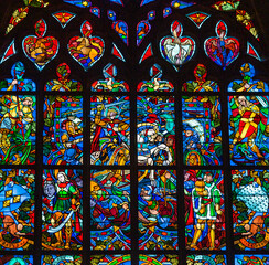 Stained glasses of the cathedral, Josselin, France