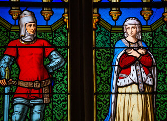 Stained glasses of the cathedral, Josselin, France