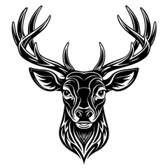 Naklejka premium Elegant black and white deer head illustration perfect for logos, branding, and sophisticated design projects seeking a touch of nature