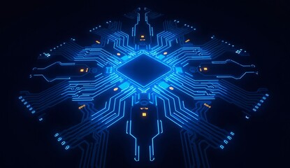 Symmetrical Circuit Board Design with Blue Illumination
