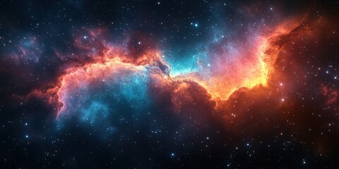 Fototapeta premium Detailed view of vibrant orange and blue nebula with distant stars in deep space