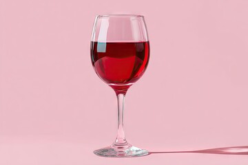 Red wine in a stemmed glass against a pink background