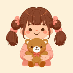 Fototapeta premium flat illustration of a child carrying a doll