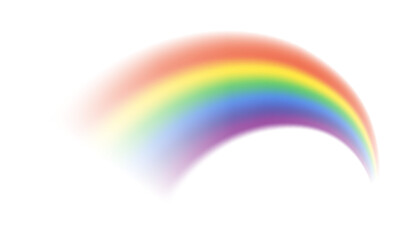 Arc of vivid rainbow with smooth gradient on white background. Colorful spectrum design for creative illustrations, digital projects, and weather-themed artworks.