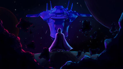 Futuristic Mech Pilot in Neon Cockpit - Digital Art