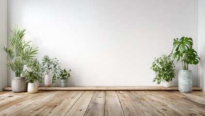 Empty room with potted plants on wooden floor
