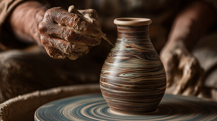 A potter's hands skillfully blending two different clays on a wheel, a metaphor for synergy and creation.