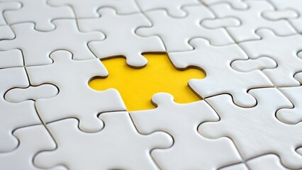 Missing yellow puzzle piece in a white jigsaw puzzle