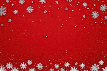 Festive red background with silver snowflakes and stars
