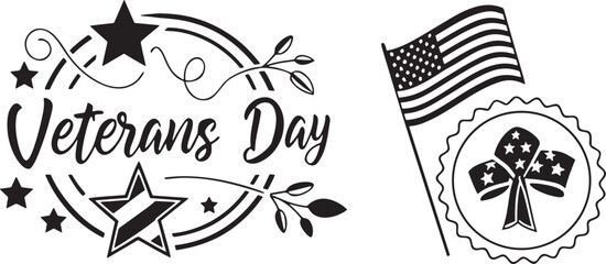 Veterans Day celebration with American flag and stars graphic vector
