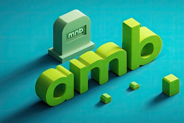 3D rendering of a small, light-green tombstone with a gauge, placed above the word "amb" in bold, bright green letters