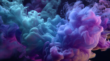 Vibrant swirling clouds of cyan and magenta smoke blending seamlessly, abstract dreamlike atmosphere, high-contrast lighting, ultra-detailed texture, ethereal fine art photography