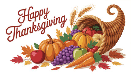 Happy Thanksgiving harvest bounty cornucopia pumpkins