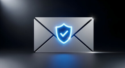 Secure email delivery with glowing shield icon for privacy and data protection in modern digital network