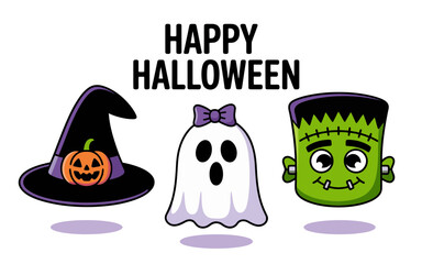 Halloween characters witch pumpkin ghost frankenstein vector