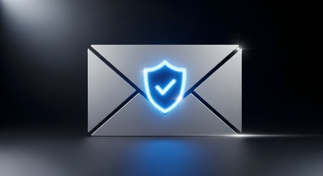 Secure email delivery with glowing shield icon for privacy and data protection in modern digital network