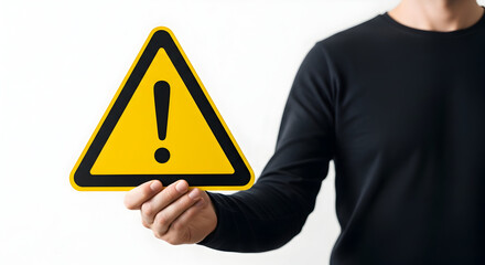 Be alert and avoid hazards with a cautionary warning sign held by a man wearing a black shirt