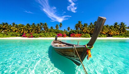 Traditional Wooden Fishing Boat in Clear Tropical Waters