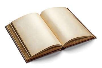 Open book with blank pages isolated on white background, inviting you to fill it with your story, knowledge, or imagination, a timeless symbol of learning and creativity