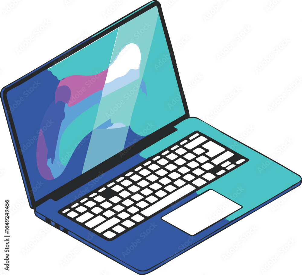 Fototapete vector illustration of a modern laptop computer in an isometric view. portable notebook with a color