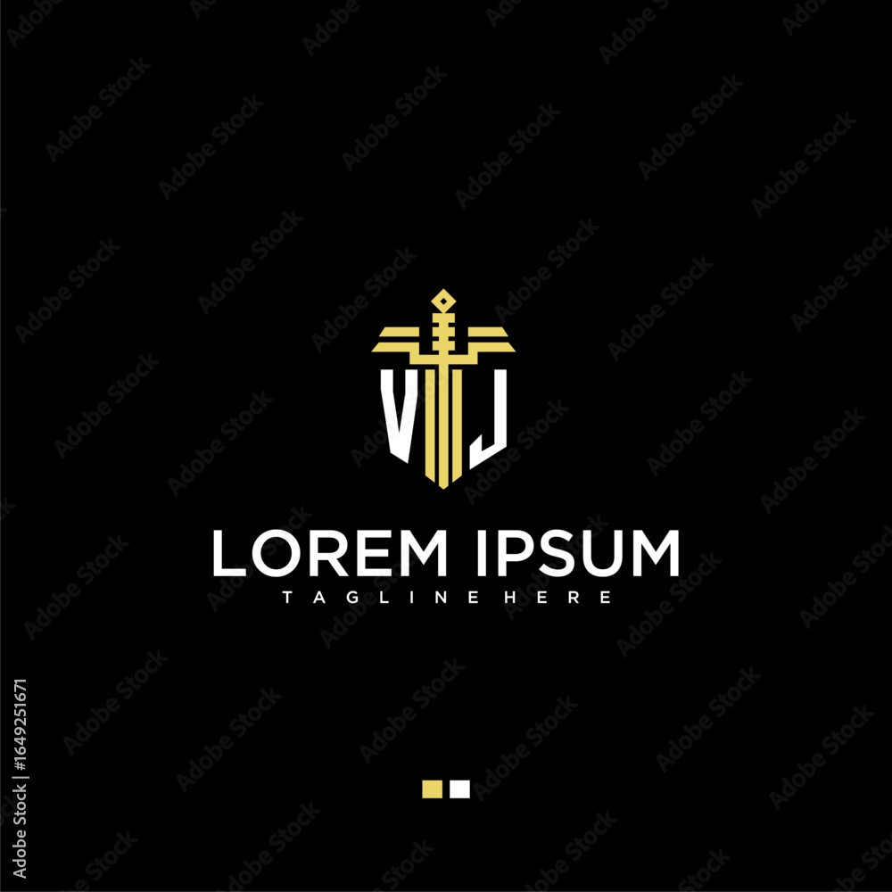Poster vj initial monogram for lawfirm logo with sword style image