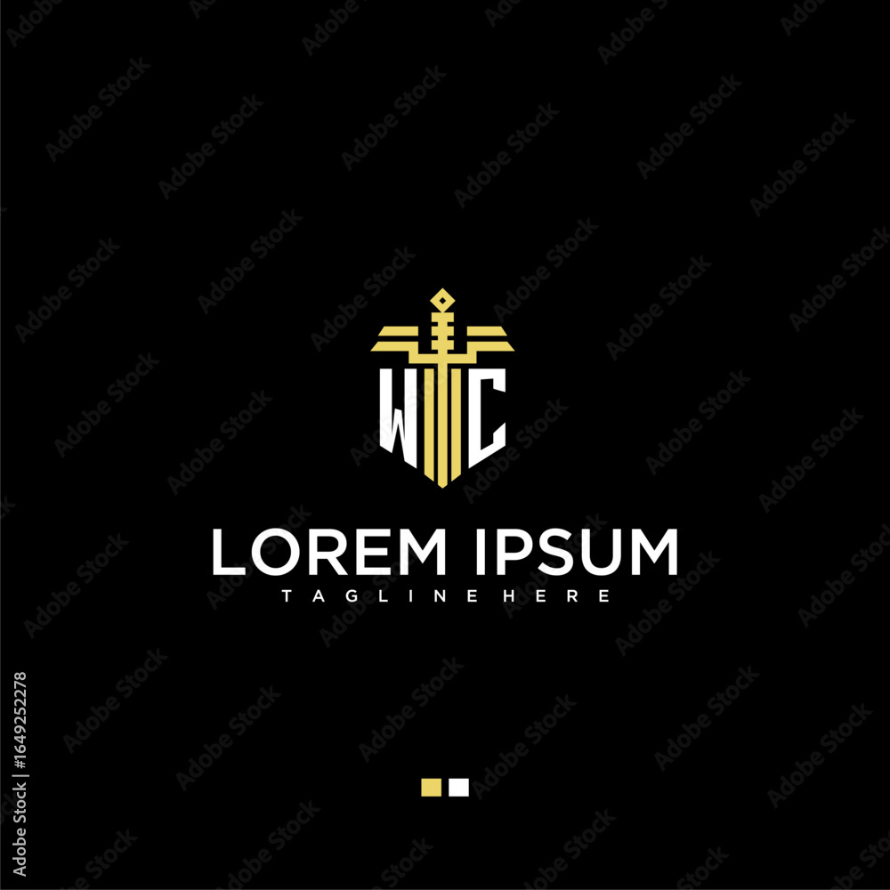 Poster wc initial monogram for lawfirm logo with sword style image