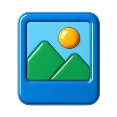 3D Blue Image Gallery Icon with Landscape Isolated on Transparent Background