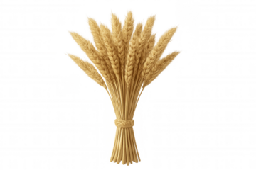 Golden wheat stalks bundled together on a transparent background, symbolizing harvest, agriculture, and food production