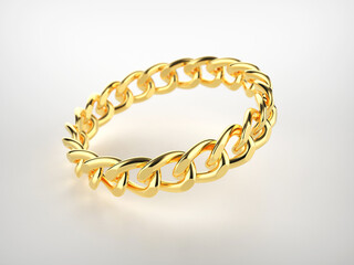 Gold bracelet on white background. 