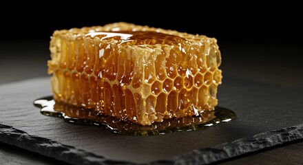 Ultra-Realistic Crystallized Honeycomb Dripping Golden Honey